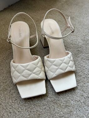 Open Edit Cream Quilted Block Heel Sandals with Ankle Strap